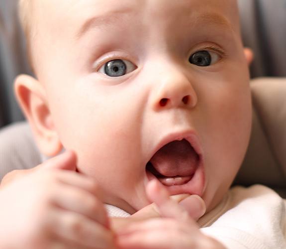 baby with two bottom teeth