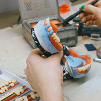 Lab technician building a denture 