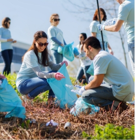 people picking up trash