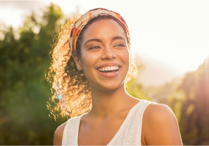 beautiful woman smiling outside