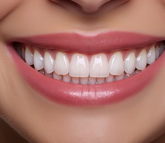 Up-close view of a full set of veneers in Aurora  